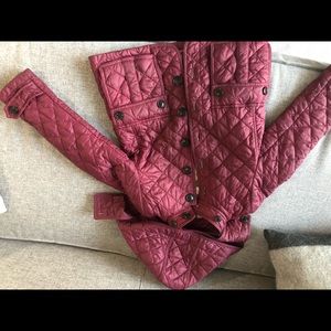Girls Burberry coat with hood. Burgundy